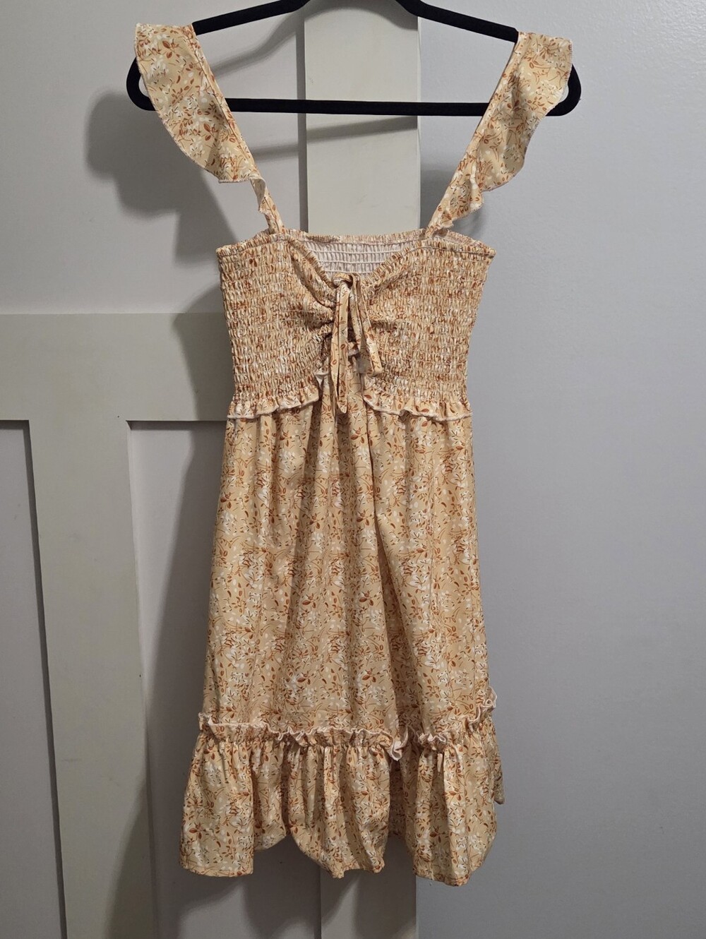Yellow Beige Floral Ruffle Sundress